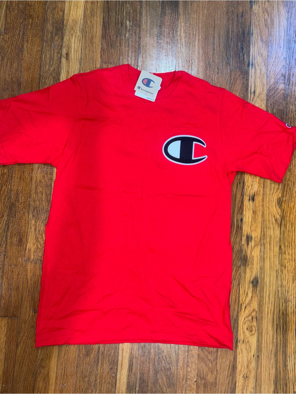 Champion Red Short Sleeve Tee with Contrast Chest Emblem